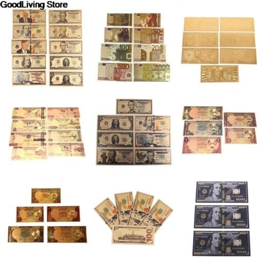 7pcs/set 5 10 20 50 100 200 500 EUR Gold Banknotes in 24K Gold Fake Paper Money for Collection Euro Banknote Sets