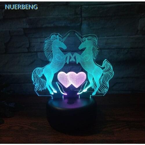 Unicorn Heart 3D LED Lamp 7 Color Changing Children Touch Sensor 3D Nightlight Creative Birthday Xmas Gift for Kids Friends