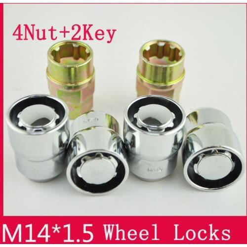 4NUTS+2KEYS Free Shipping M14x1.5 Chrome Wheel Lug Nuts Lock Locking Wheel Lug Nuts With Adapter