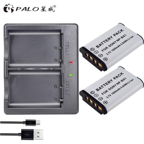 PALO NP-BX1 1600mah digital camera Battery NPBX1+Dual battery charger For Sony NP-BX1 HDR-AS200v AS15 AS100V DSC-RX100 X1000V