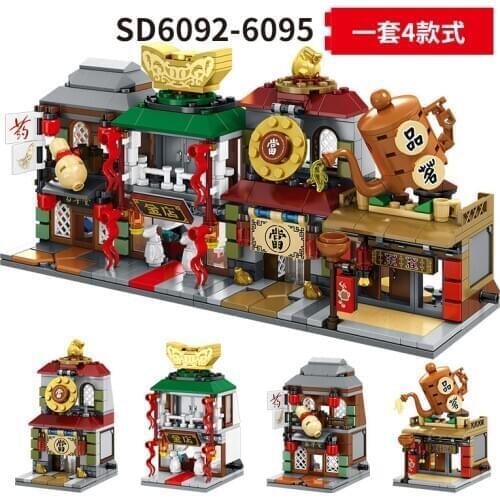 SEMBO Blocks Mini Store DIY Building Bricks Micro street Shop 3D Auction Model Educational Kids toys Boy Gifts SD6010-SD6017