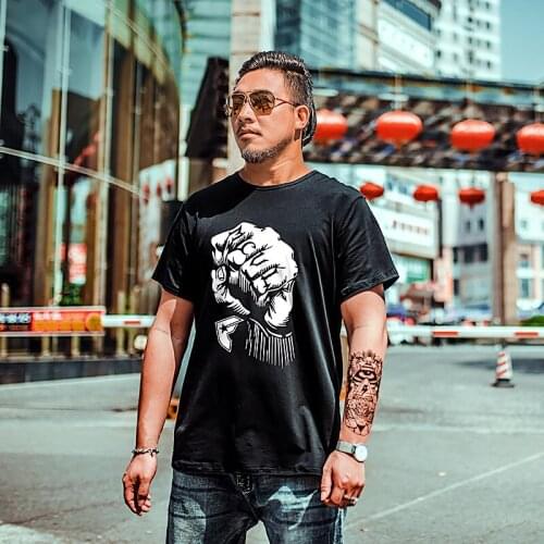 Large Size Short-sleeved Street Style Fashion M-7XL Mens Printed T-shirt Fat Guys Casual Tee