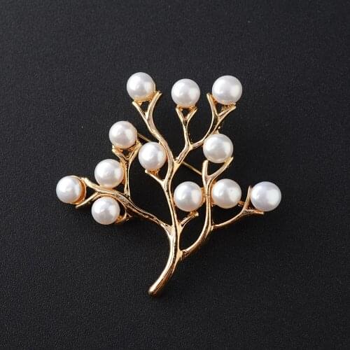 47X47mm High Quality Womens Tree Brooches Gold Color With White Pearl Tree Brooch