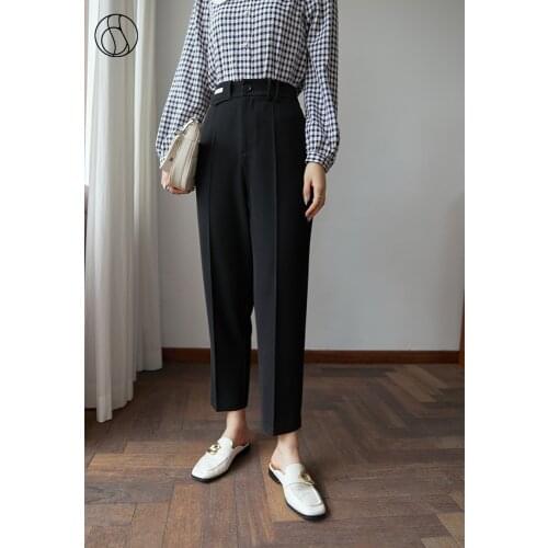 DUSHU Womens Pants High-waist Tapered Casual Suit Trousers Fashionable Simple Loose Slim Pants Women Solid Color Cropped Trouser