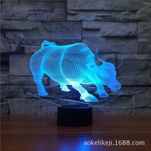 Bull Model 3D LED Light Hologram Illusions 7 Colors Change Decor Lamp Best Night Light Gift for Home Deco 3417