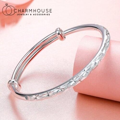 Pure Silver Bangles & Bracelets For Women Stars Charm Bracelet Pulseira Femme Wristband 18K Gold GP Wedding Jewelry Bijoux