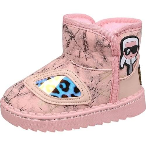 Kids Snow Boots For Girls Boys Winter Boots Baby Fur Warm Plush Shoes Children Warm Cotton Shoes Boot Leather Ankle Sneakers