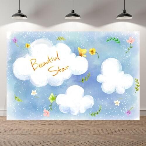 Seekpro Photography Background blue sky clouds party cartoon kids happy birthday party baby shower Backdrop Photo Photocall