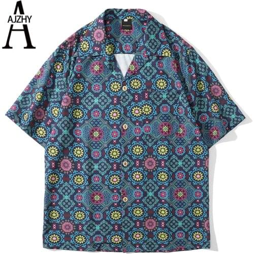 Hawaiian Shirt Mens Retro Print Short Sleeve Summer Beach Shirt for Men Streetwear Japanese Fashion Casual Oversized Shirts Tees