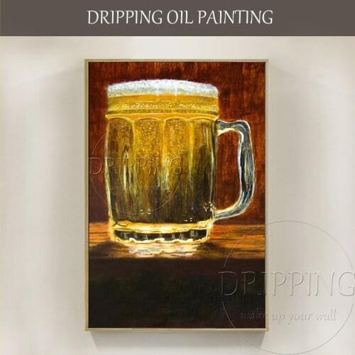 Artist Hand-painted High Quality Draft Beer Oil Painting on Canvas Handmade Artwork Draft Beer Oil Painting for Pub Decoration
