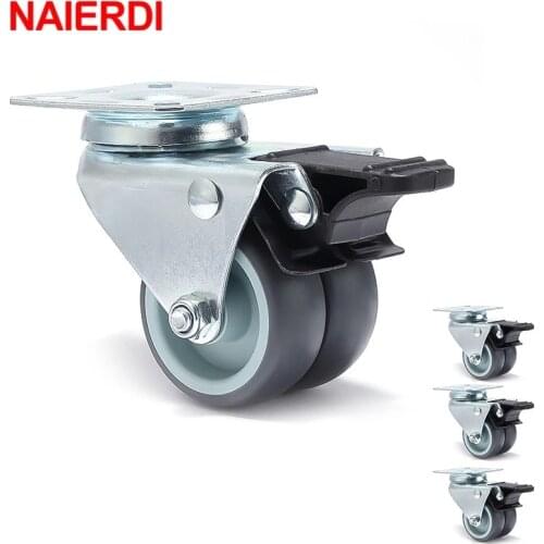 NAIERDI 4PCS 2 inch Trolley Casters Heavy Duty Swivel Soft Rubber Roller Wheels with Brake for Platform Furniture Wheels