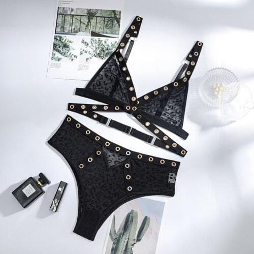 2-Piece Bra Set Women Wireless Bra + High Waisted Panty Bandage Underwear Set Ladies Mesh See-through Ring Sexy Lingerie Set