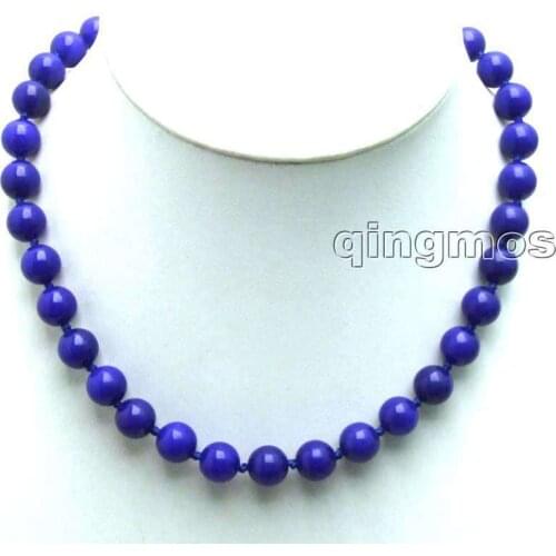 Beautiful Big 10mm Blue Round Stone 18" Necklace -nec5817