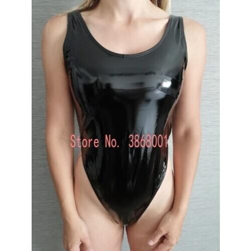 Red color Mens sexy Shiny PVC faux leather Bandage Bikini wetlook One Piece Swimwear Elegant Swimsuit Monokini Bathing bodysuit