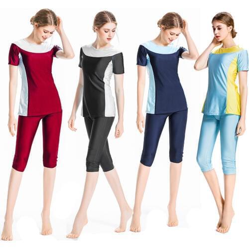 4XL 2019 Muslim Swimwear Arabian Islamic Swimsuit Women Burkini Conservative Modest Two-piece Beachwear Middle Eastern Cloth