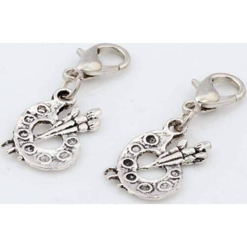 Hot ! 20pcs Zinc Alloy Paint Palette Artist Painter Charms Dangle Bead with Lobster clasp Fit Charm Bracelet 14 x30.5mm