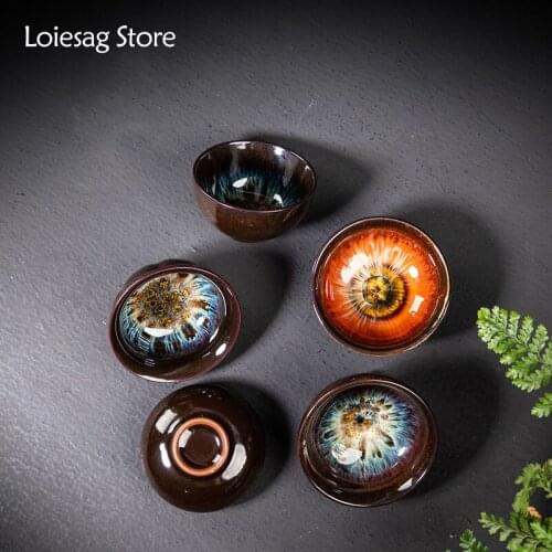 Loiesag Kiln Change Sand Gold Glaze Tea Cup Individual Cup Kung Fu Single Cup Jianzhan Tea Bowl Teacup Tea Bowl Wine Set Tea Set