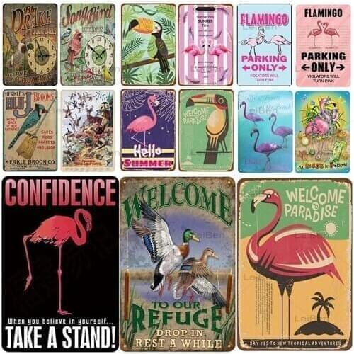 Animal Metal Tin Sign Flamingo Old-Fashioned Shabby Plaque Decoration Bar Club Yard Wall Decoration Poster Metal Plate 20*30 Cm