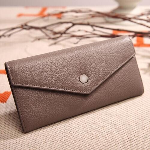 Y022 Fashion ladies leather day Clutches long Top layer leather handbag Women solid color lychee grain coin Purse Wallets