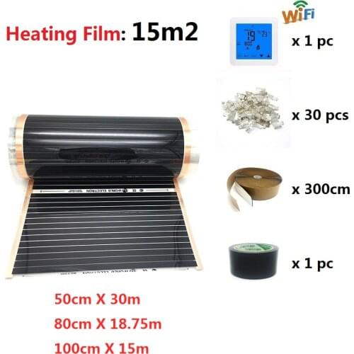 MINCO HEAT 15m2 Far Infrared Floor Heating Film Kits AC220V 220W/m2 Warming Floor Film