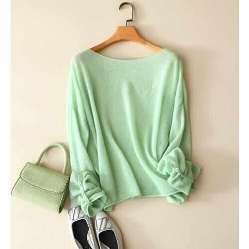 2020 autumn new styles 100% cashmere boat neck long sleeve softness knitwear solid color knit lightweight chic ladies pullovers