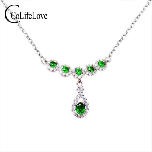 CoLife Jewlery 925 Silver Necklace with Gemstone 100% Natural Diopside Necklace Sterling Silver Dipside Jewelry Silver Necklace