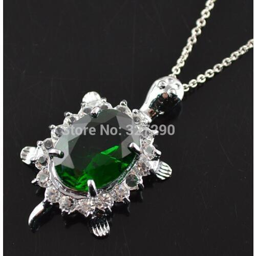 5pcs Mixed Color Glass Crystal Silver Tortoise Pendant Necklace 16'' Chain Fashion Women Jewelry Birthday Gift