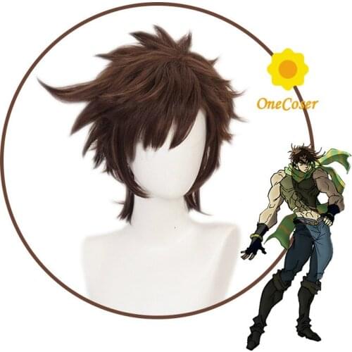 JOJOs Bizarre Adventure Joseph Joestar Cosplay Short Brown Wig Heat-resistant Fiber Hair + Wig Cap Party Role Play Props Men