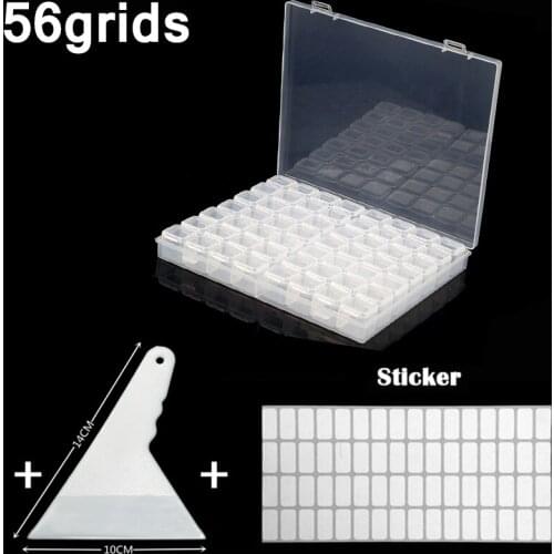 56/28 Cells Plastic Storage Box Stickers Funnel Sets for Diamond Painting Embroidery Accessories Tools Container Box Holder