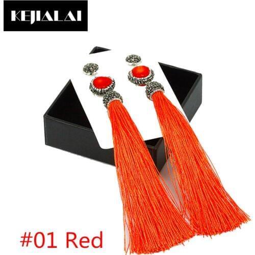 Fringe Tassel Earrings Bohemian Jewelry Tassel Long Dangle Earrings for Women Bijoux Multicolor Fabric with Stone Charm Rhinesto