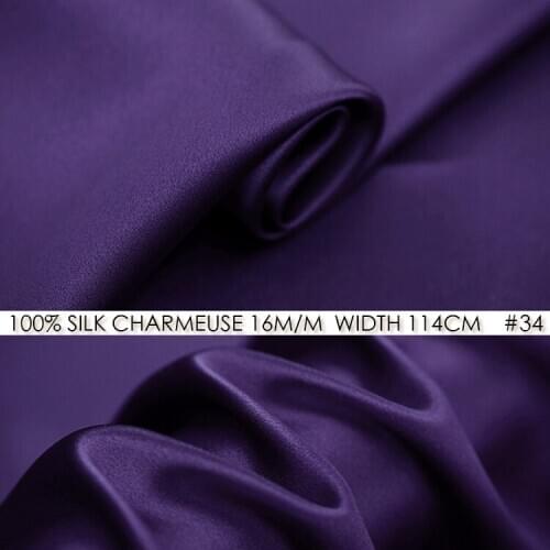 SILK CHARMEUSE SATIN 114cm width 16momme/100% Pure Mulberry Silk Fabric/Patchwork Wedding Dress Sewing Fabric Purple NO 34