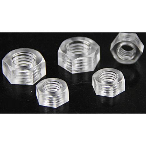 Hexagon Nut M2 M2.5 M3 M4 M5 M6 M8 Nylon Plastic Insulating Acrylic PC Transparent Nut 100pcs