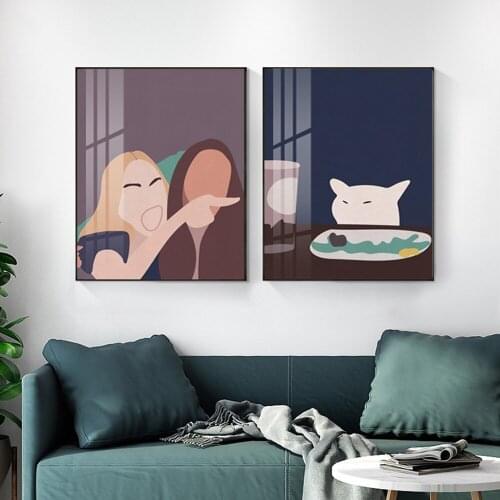 Modern Quarrel Woman Nordic Poster And Print Funny Cat Wall Art Abstract Canvas Painting Print Wall Pictures For Living Room