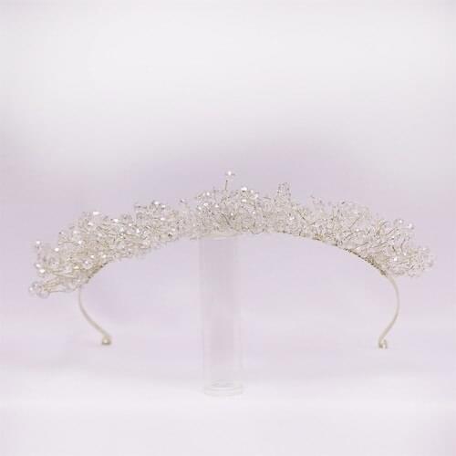 Dreamer Beads Transparent Crystal Beaded Hedgehog Pattern Bride Crown With Pearl Transparent Glass Crystal Beads Bride-Henna Crown Baroque party