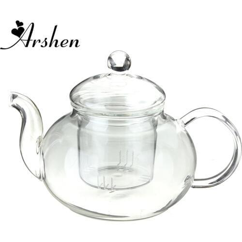 Arshen 400ml/13.5oz Borosilicate Durable Glass Teapot With Inner Filter Heat Resistant Bottle For Blooming Tea Herbal Coffee