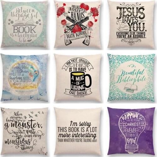 Time to Read Books Sofa Pillow Case Decorative Letters Cushion Cover Study Series Polyester and linen Pattern Pillow Cover 45x45