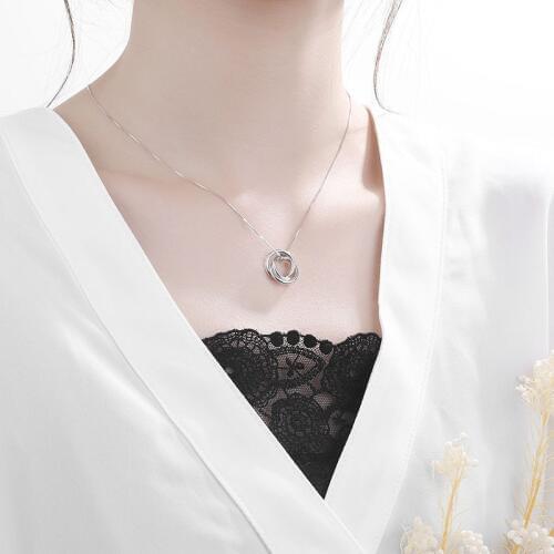 High Quality 925 Sterling Silver Triple Circle Interlock Clavicle Necklace For Women Statement Box Chain Pendant Necklaces