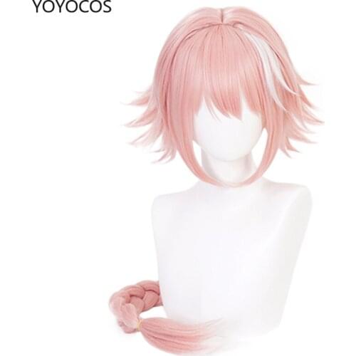 YOYOCOS Fate Apocryph Astolfo Wig Cosplay Pink Cute Sexy Wig Game Protagonist Hairstyle Resistant Synthetic Hair Halloween Party