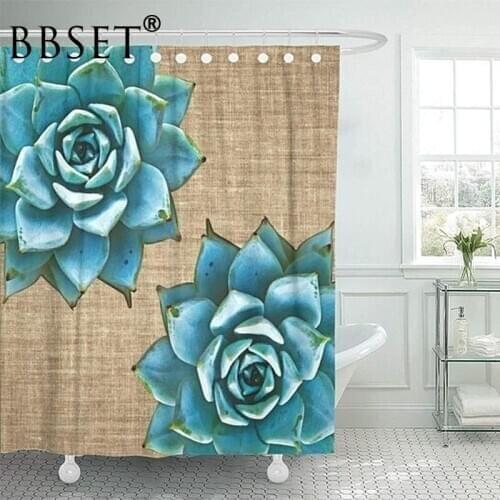 Plant Shower Curtain Charming Blue Succulents Pattern Waterproof Multi-size Douchegordijn Bathroom Decor with 12 Hooks