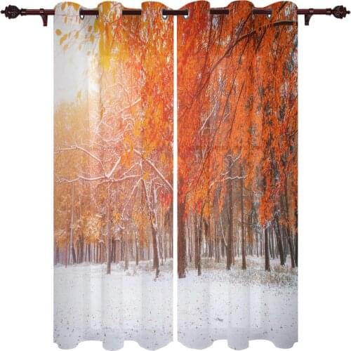 Woods Autumn Leaves Sun Kitchen Curtain Kids Bedroom Living Room Balcony French Windows Curtain Fabric Pergola Bathroom
