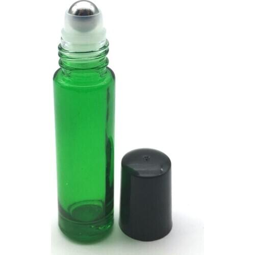 100pcs 10ml Green Thick Glass Roller Perfume Bottle 10cc Roll-On ball Essential Oil Sample Empty Bottle