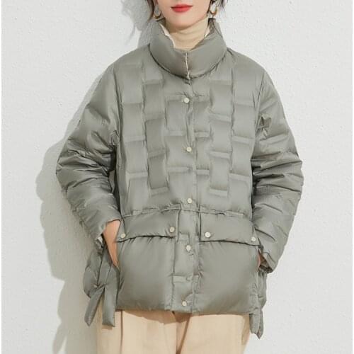 Ailegogo Winter Jackets Stand Collar Women Ultra Light 90% White Duck Down Short Parka Warm Coat Loose Snow Ladies Outwear