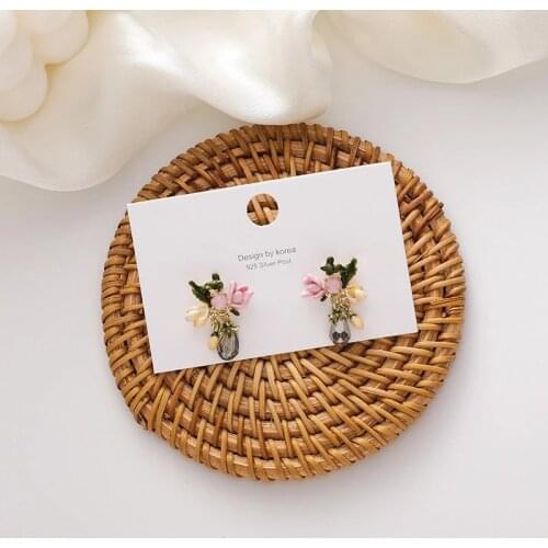 Korean Cute Colorful Enamel Resin Flower Earrings 2020 Sweet Shiny Crystal Flowers Statement Dangle Earrings for Women Jewelry