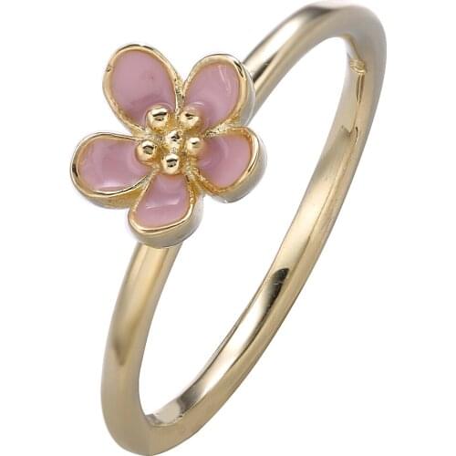 Ajax Ladies 925 Sterling Silver Stylish Pink Flower Gold Rings Women 2021 For Teen Girls Birthday Gift