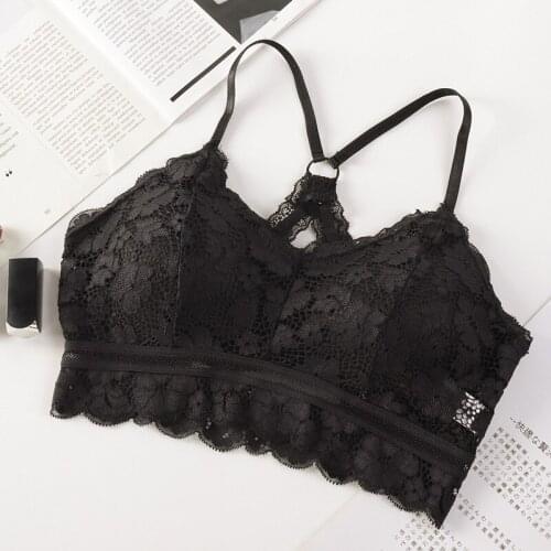 TERMEZY Women Hollow Out Bralette Solid Color Beauty Back Lace Underwear Sexy Vest Female Add pad Wireless Bra Seamless Lingerie