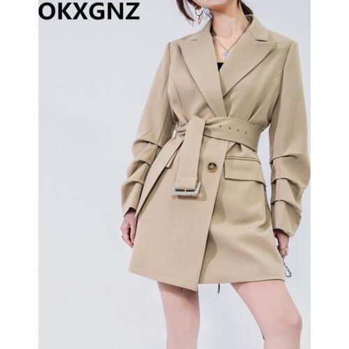 High Quality Trench Coat For Women 2019 Autumn Office Lady Blazer Double-breasted Casual With Belt Windbreaker Female Outerwear