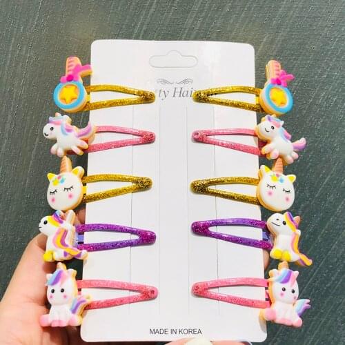 10Pcs/Set Shiny Unicorn Rainbow 4CM Hairpins For Girls Headwear Sweet Small Hair Clips Barrettes Kids Fashion Hair Accessories