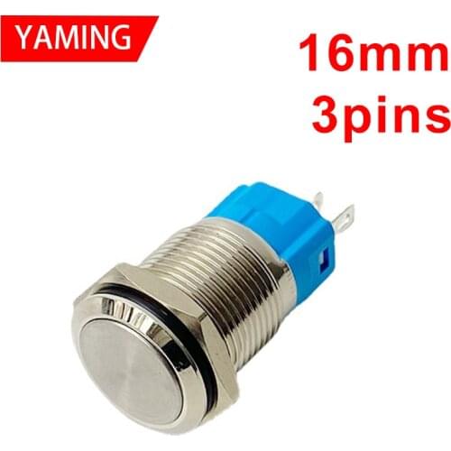 16mm Momentary self reset Flat Round Push Button on off Switch 3 pins terminal press Metal control interuptor electronic V014