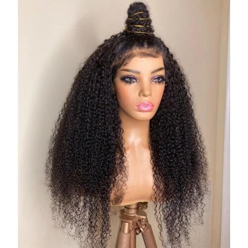 26 Inch Long Kinky Curly 180%Density Synthetic Lace Front Wig for Black Woman Babyhair Preplucked Glueless Heat Resistant Daily