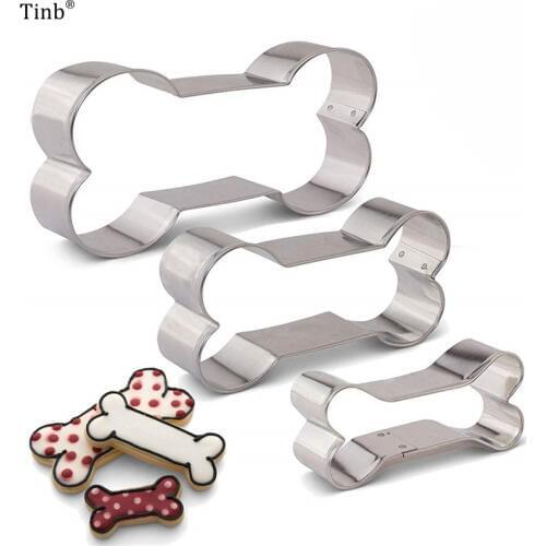 3pcs/Set DIY Dog Bone Shape Cookie Cutters Stainless Steel Biscuit Molds Cookie Stamps Bakeware Fondant Cake Decoration Tools